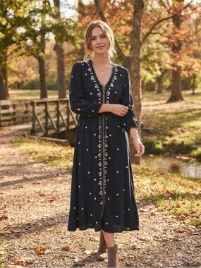 NATURAL LIFE | Dresses | Natural Life Black Floral Tiered Longsleeve Button Midi Dress